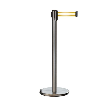 MONTOUR LINE Retractable Belt Rolling Stanchion, 2ft Sat.Steel Post  9ft. Y Ref. ME530-SS-YRH-90